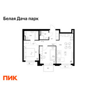Планировка двухкомнатной(квартира) площадью 52.5 квадратных метров в “ЖК Белая Дача парк”