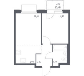 Планировка однокомнатной(квартира) площадью 38.88 квадратных метров в ЖК “ЖК Новое Внуково”