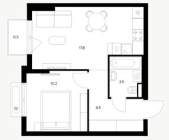 Планировка однокомнатной(квартира) площадью 38.5 квадратных метров в “ЖК Восточное Бутово”