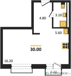 Планировка студии(квартира) площадью 30 квадратных метров в ЖК “ЖК Равновесие”
