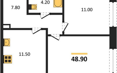 Планировка двухкомнатной(квартира) площадью 48.9 квадратных метров в ЖК “Жилые кварталы Белый Град”