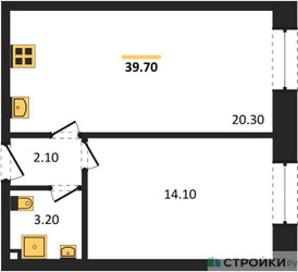 Планировка однокомнатной(квартира) площадью 39.7 квадратных метров в ЖК “ЖК ЗИЛАРТ”