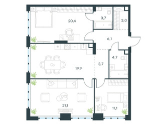Планировка трехкомнатной(квартира) площадью 93.7 квадратных метров в ЖК “ЖК Левел Южнопортовая”