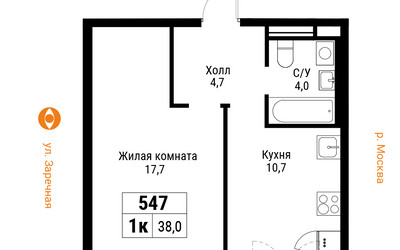 Планировка однокомнатной(квартира) площадью 37.9 квадратных метров в ЖК “ЖК Западный Порт”