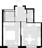 Планировка однокомнатной(квартира) площадью 38.8 квадратных метров в “ЖК MALEVICH (Малевич)”