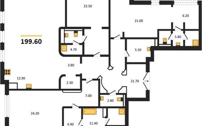 Планировка трехкомнатной(квартира) площадью 199.6 квадратных метров в ЖК “ЖК Nicole (Николь)”