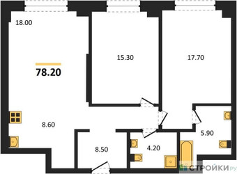 Планировка двухкомнатной(квартира) площадью 78.2 квадратных метров в ЖК “ЖК Very (Вери)”