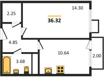 Планировка однокомнатной(квартира) площадью 36.32 квадратных метров в ЖК “ЖК Катуар”