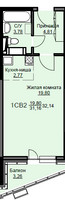Планировка студии(квартира) площадью 32.6 квадратных метров в “ЖК Соболевка”