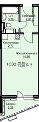 Планировка студии(квартира) площадью 32.6 квадратных метров в ЖК “ЖК Соболевка”