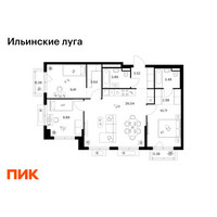 Планировка трехкомнатной(квартира) площадью 74.83 квадратных метров в “ЖК Ильинские луга”