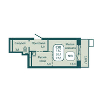 Планировка однокомнатной(квартира) площадью 27.8 квадратных метров в “ЖК Андреевка Life (Андреевка Лайф)”