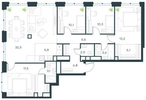 Планировка 4+ комнатной(квартира) площадью 116.6 квадратных метров в “ЖК Level Звенигородская”