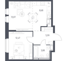 Планировка однокомнатной(квартира) площадью 44.09 квадратных метров в “ЖК Большое Путилково”