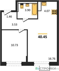 Планировка однокомнатной(квартира) площадью 40.45 квадратных метров в ЖК “ЖК Новое Внуково”