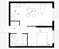 Планировка однокомнатной(квартира) площадью 37.4 квадратных метров в “Ярославский квартал”