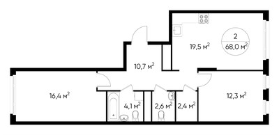 Планировка двухкомнатной(квартира) площадью 68 квадратных метров в ЖК “ЖК Переделкино Ближнее”
