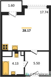 Планировка студии(квартира) площадью 28.17 квадратных метров в ЖК “ЖК Светлый мир БиоПолис”