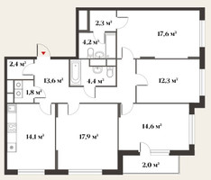 Планировка 4+ комнатной(квартира) площадью 108.1 квадратных метров в “ЖК Миниполис Восемь кленов”