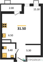 Планировка студии(квартира) площадью 31.5 квадратных метров в “ЖК Деснаречье”