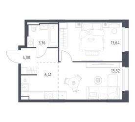 Планировка однокомнатной(квартира) площадью 41.13 квадратных метров в ЖК “ЖК Заречье Парк”