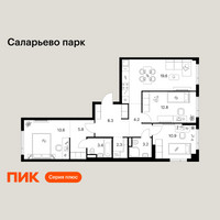 Планировка трехкомнатной(квартира) площадью 84.1 квадратных метров в “ЖК Саларьево парк”