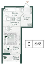 Планировка студии(квартира) площадью 31.28 квадратных метров в ЖК “ЖК Рига Хиллс”
