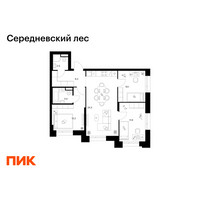 Планировка трехкомнатной(квартира) площадью 70.7 квадратных метров в “ЖК Середневский лес”