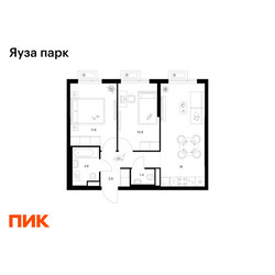 Планировка двухкомнатной(квартира) площадью 51.5 квадратных метров в ЖК “ЖК Яуза Парк (Мытищи)”