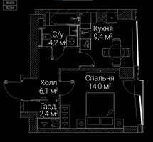 Планировка однокомнатной(квартира) площадью 36.1 квадратных метров в “ЖК СЕЗАР БУДУЩЕЕ”