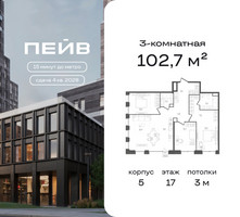 Планировка трехкомнатной(квартира) площадью 102.7 квадратных метров в “ЖК ПЕЙВ”