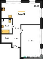 Планировка однокомнатной(квартира) площадью 50.3 квадратных метров в “ЖК Шагал”
