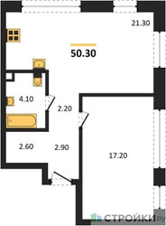 Планировка однокомнатной(квартира) площадью 50.3 квадратных метров в ЖК “ЖК Шагал”