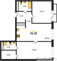 Планировка двухкомнатной(квартира) площадью 76.7 квадратных метров в ЖК “ЖК Первый квартал”