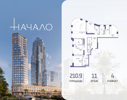 Планировка 4+ комнатной(квартира) площадью 210.9 квадратных метров в “ЖК Начало”