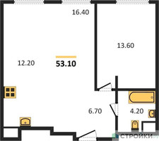 Планировка однокомнатной(квартира) площадью 53.1 квадратных метров в “ЖК Sydney City (Сидней Сити)”