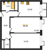 Планировка двухкомнатной(квартира) площадью 54.14 квадратных метров в “ЖК Катуар”