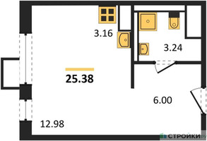 Планировка студии(квартира) площадью 25.38 квадратных метров в “ЖК Пригород Лесное”