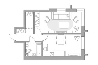 Планировка однокомнатной(квартира) площадью 43.43 квадратных метров в ЖК “ЖК Дубровка от Гранель”