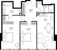 Планировка двухкомнатной(квартира) площадью 81.5 квадратных метров в “ЖК ОНЕ”