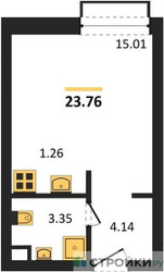 Планировка студии(апартаменты) площадью 23.76 квадратных метров в “ЖК N’ICE LOFT (Найс Лофт)”