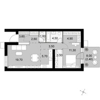 Планировка двухкомнатной(квартира) площадью 63.5 квадратных метров в “Апрелевка Клаб”