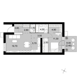 Планировка двухкомнатной(квартира) площадью 63.5 квадратных метров в ЖК “Апрелевка Клаб”