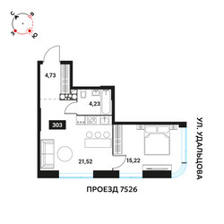 Планировка двухкомнатной(квартира) площадью 45.7 квадратных метров в ЖК “ЖК Инноватор”