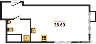 Планировка студии(квартира) площадью 28.5 квадратных метров в “ЖК Сиреневый парк”