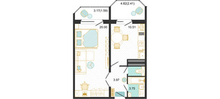 Планировка однокомнатной(квартира) площадью 42.3 квадратных метров в “ЖК Оптима”