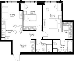 Планировка двухкомнатной(квартира) площадью 73.78 квадратных метров в “ЖК Джойс”