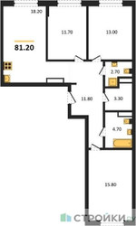 Планировка трехкомнатной(квартира) площадью 81.2 квадратных метров в ЖК “ЖК Детали”