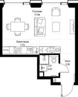 Планировка студии(квартира) площадью 31.82 квадратных метров в “ЖК СЕТ”