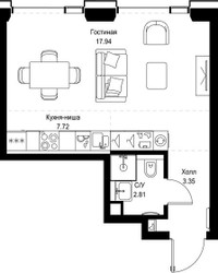 Планировка студии(квартира) площадью 31.82 квадратных метров в ЖК “ЖК СЕТ”